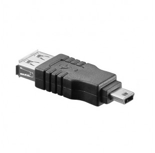 USB 2.0 Adapter, USB-A female - USB-miniB5 male, Zwart