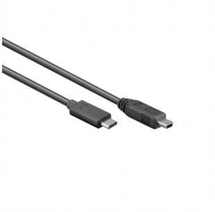 USB 2.0 Kabel, C - Mini-B male, Zwart, 1m